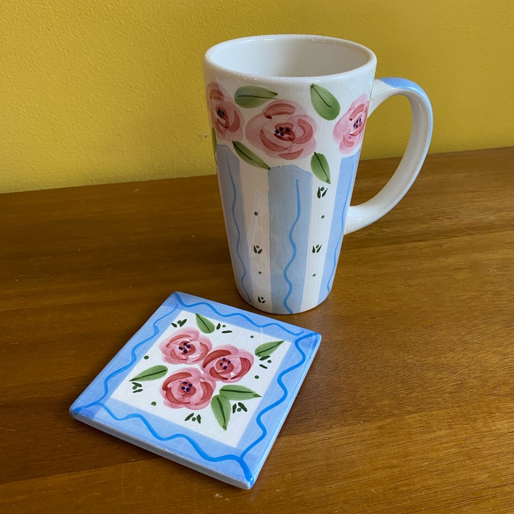 Hand Painted Mug with Coaster